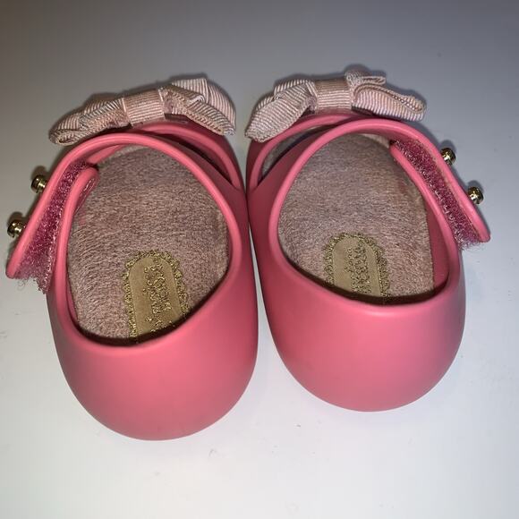 Girl Mini Melissa Rubber Flats Shoes Size 3 Pink With Bow - Picture 5 of 7